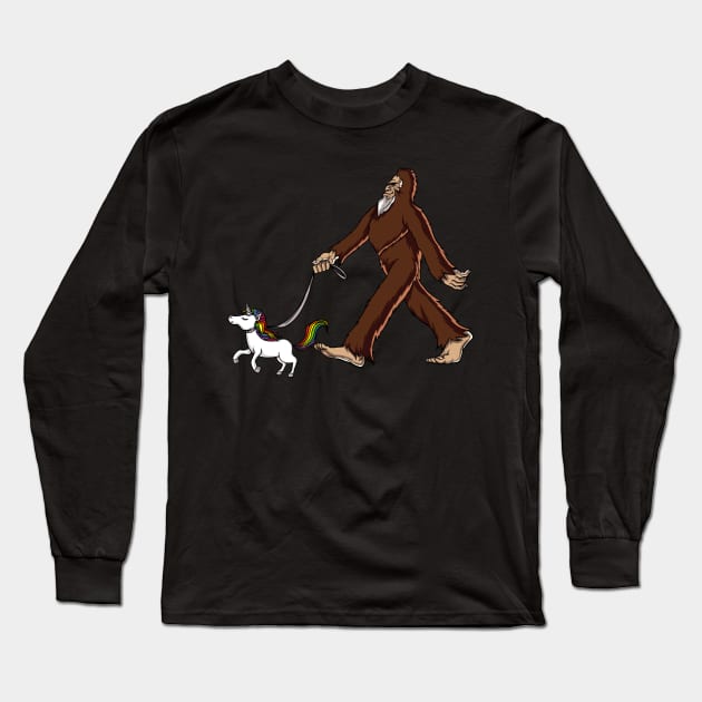 Bigfoot Walking Unicorn Funny Long Sleeve T-Shirt by underheaven